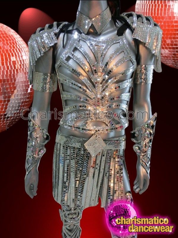 Complete Silver Mirror Tiled Futuristic Armor Like Diva Mens Costume